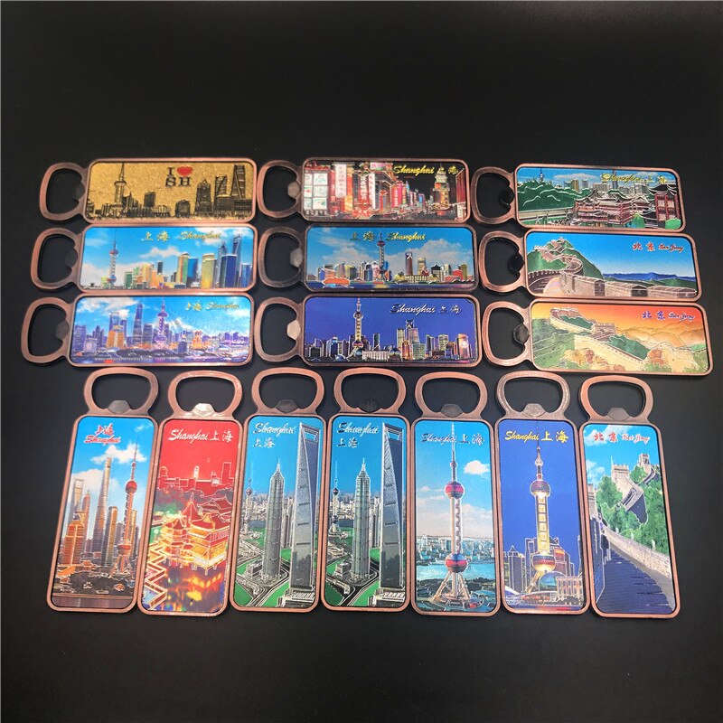 Metalen flesopener koelkaststickers koelkastmagneet shanghai toerisme souvenirs luxe magnetische stickers chinese stijl