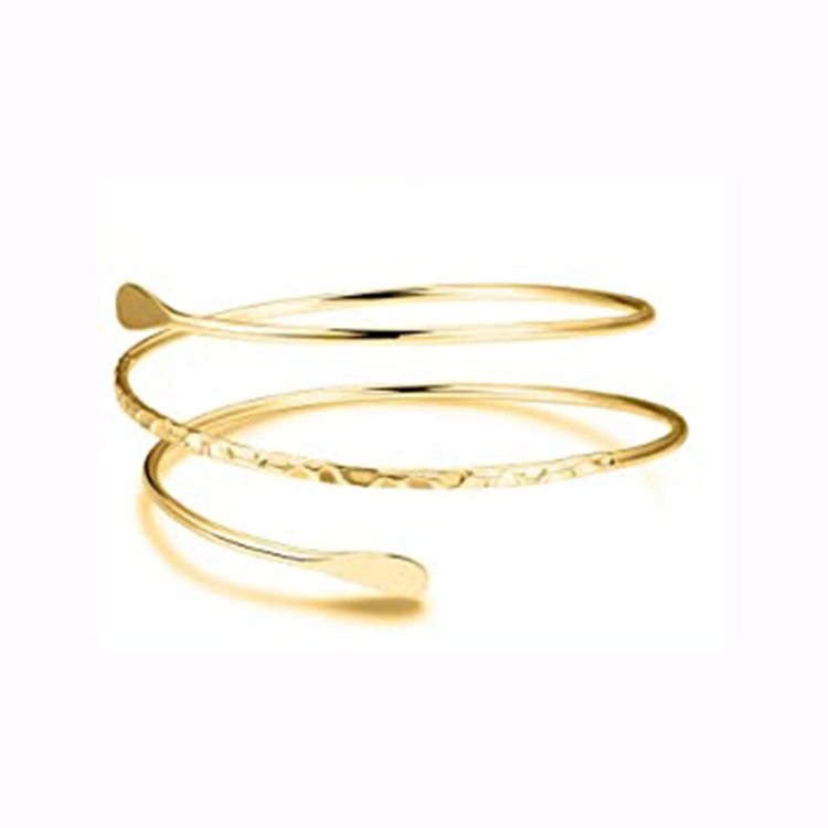 Simple Boho Coil Upper Arm Band Cuff Armlets for Women Girls Arm Bangle Adjustable: Gold-color
