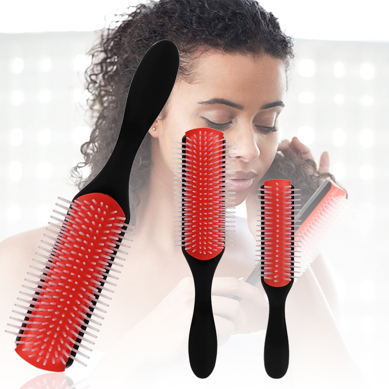 Cepillo de pelo de masaje para desenredar de 9 filas, cepillo para pelo rizado, peine extraíble de nueve filas, cepillo de pelo húmedo de plástico