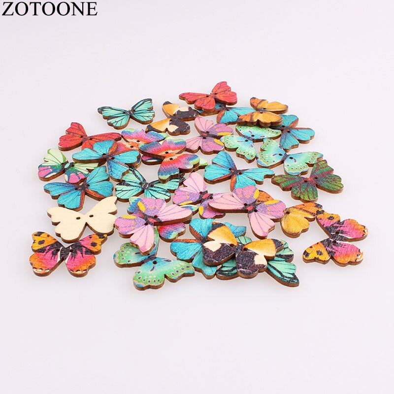 ZOTOONE 50 stks Houten Naaien Knoppen Scrapbooking Kleurrijke Vlinder Gemengde Willekeurige Twee Gaten Patroon 28x21mm DIY voor kind Meisje C