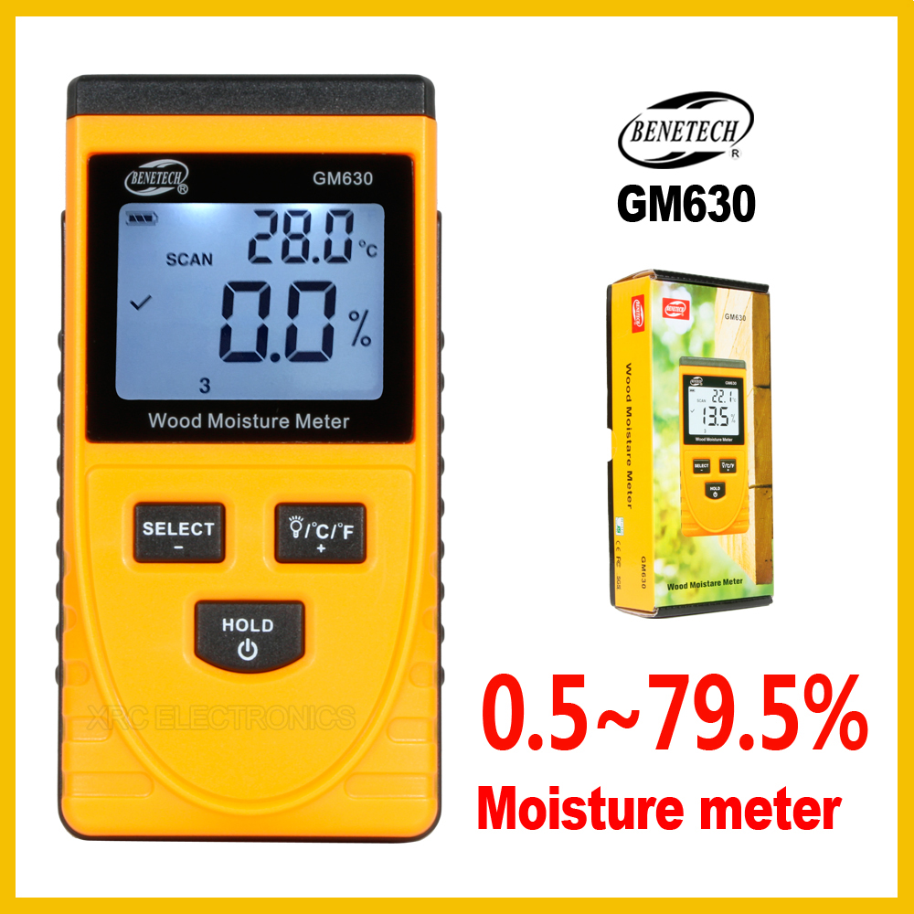 Digital induktion trä fuktighetsmätare träd virke fukthalt testare 0-50c trä termometer lcd bakgrundsbelysning  gm630- benetech