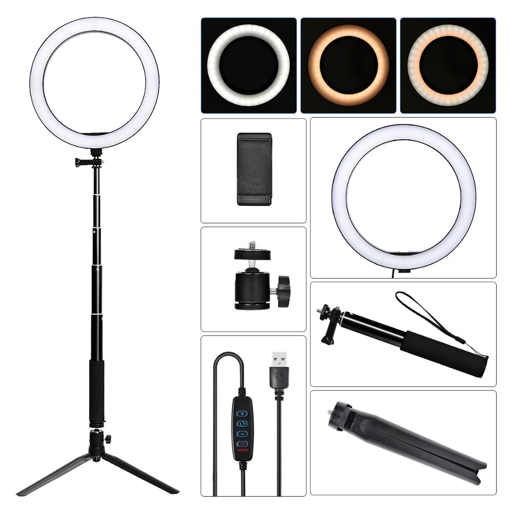 Fosoto 16/26Cm Fotografische Verlichting 3200K-5500K Dimbare Led Ring Light Lamp Foto Studio Telefoon video Makeup Met Statief