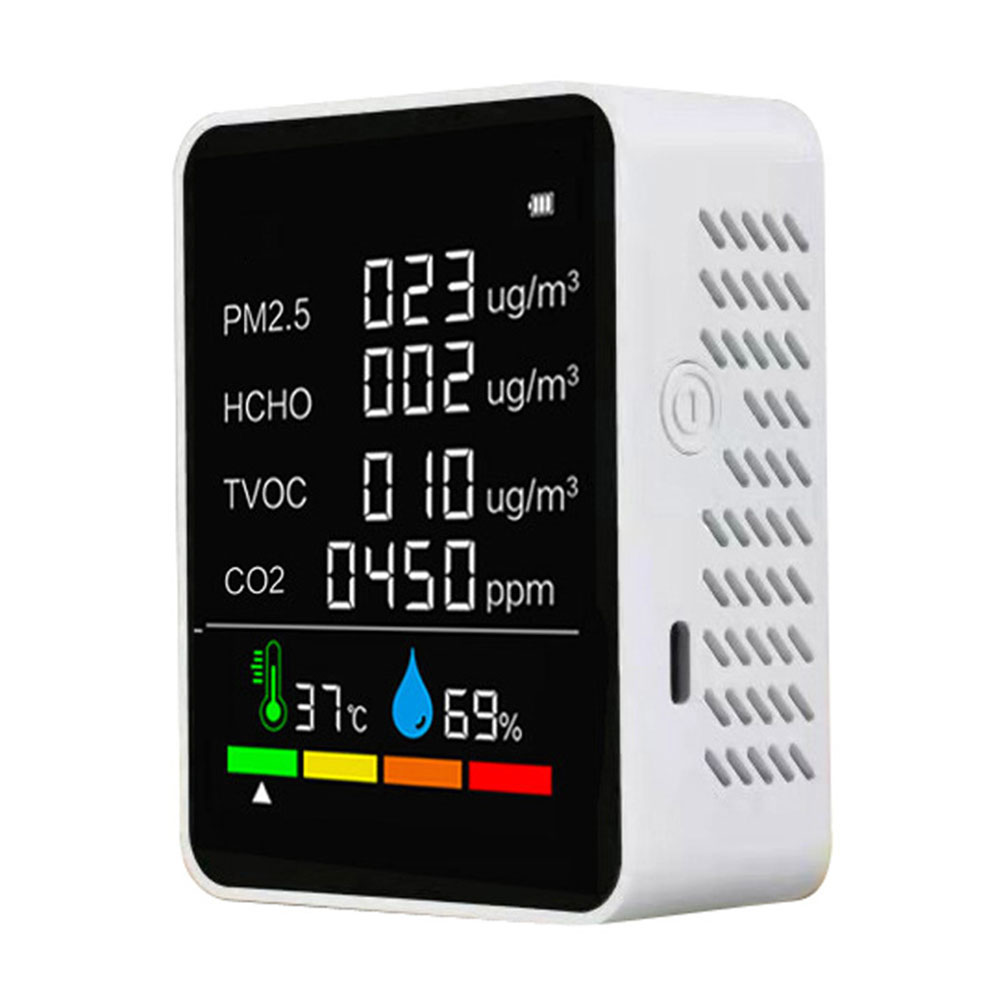 Digital CO2 Meter Temperature Humidity Carbon Dioxide TVOC HCHO PM2.5 Detector Air Analyzer Monitor Instrument: white