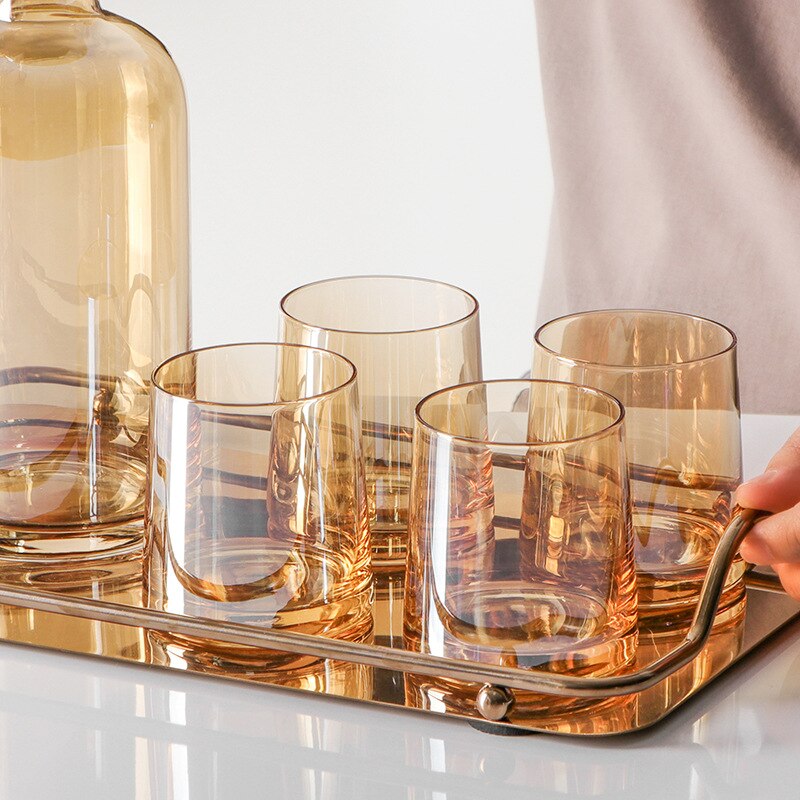 Glazen Karaf Water Pitcher Met Houten Deksel Koude Dranken Thee Kruik Huishoudelijke Drinkware Helder Water Fles