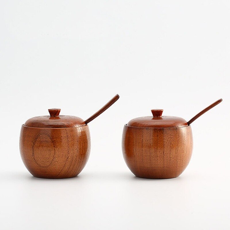 Tarro de madera para especias/cuchara, latas de estilo Retro, recipiente para condimentos, sal, contenedor, utensilio de almacenaje para cocina, botellas