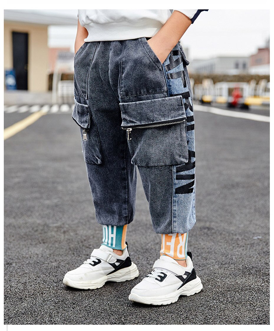 Chicos Vaqueros para niño carta impresión niños Jeans primavera otoño Casual ropa de bebé 4 6 8 10 12 14 años: 8