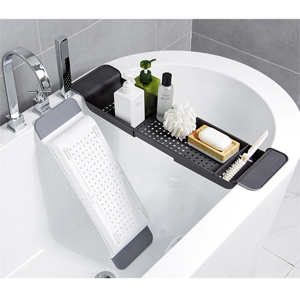 Estante para bañera extensible ajustable, organizador de Caddy, bandeja de plástico para bañera para libro/vino/teléfono/fruta