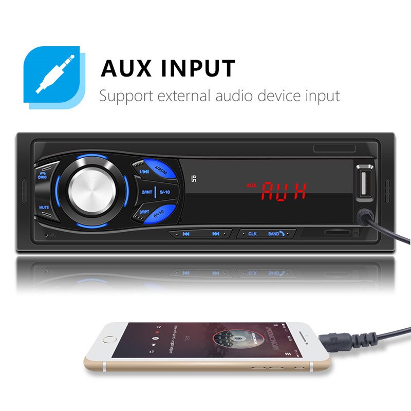 3.5mm aux bluetooth bilradio stereo fm handsfree kit  dc12v tf kortspelare tidsdisplay 1 din bil  mp3 högtalaradapter för lada