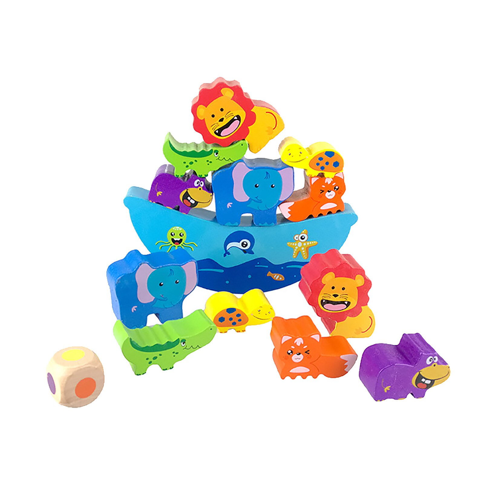 Drewniane zwierzęce drewniane klocki Bitable farba dziecko układanie równowagi gra łódź fala baza zwierząt dzieci dziecko edukacja zabawka: Default Title