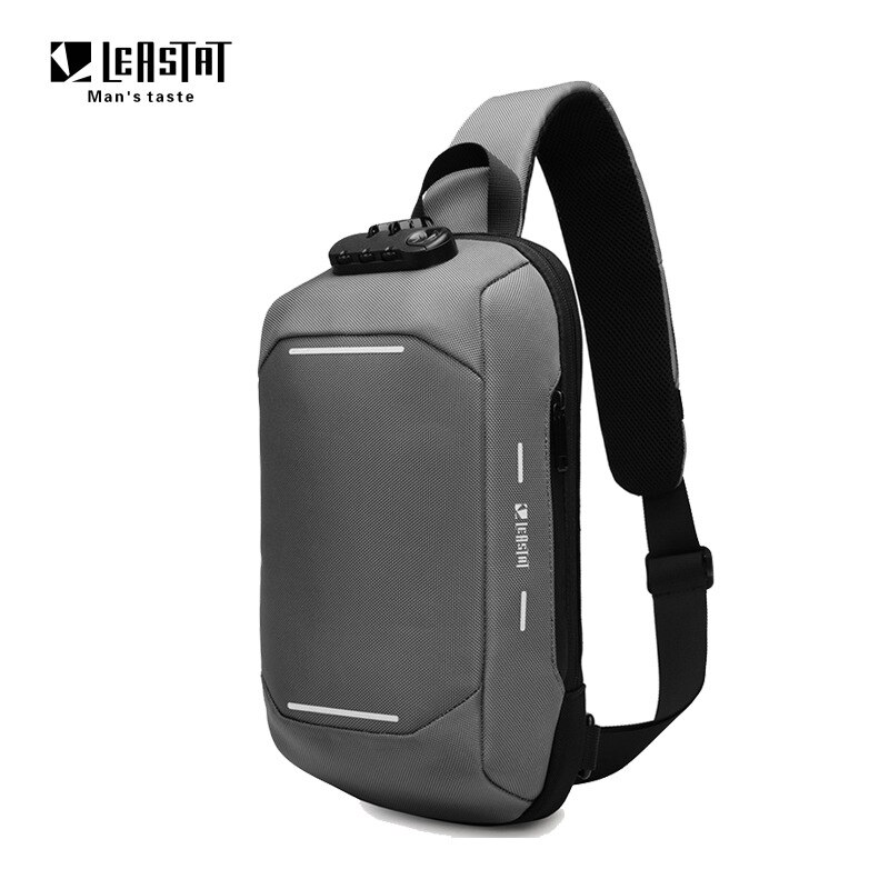 LEASTAT Men's Chest Bag USB Anti-theft Scratch Resistant Shoulder Bag Casual Waterproof Reflective Crossbody Bag: Gray