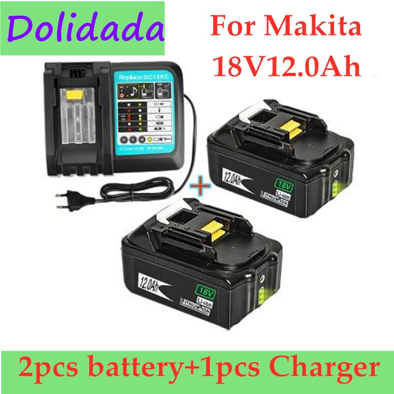 2 stk original 18 v 12ah genopladeligt batteri li-ion batteri udskiftning elværktøjs batteri til makita bl1880 bl1860 bl1830+ oplader