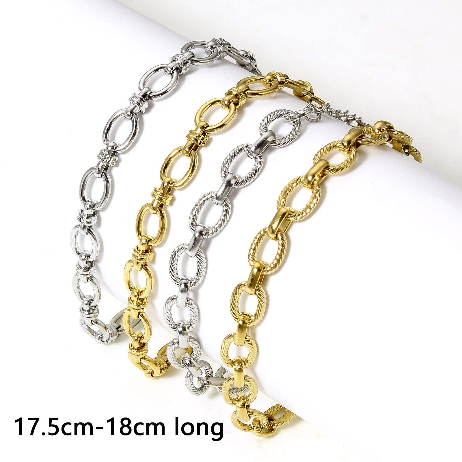 1 pulsera de cadena ovalada de acero inoxidable llamativa, pulsera de cadena de Metal Punk hecha a mano, exquisita para mujeres y hombres, de joyería de 17,5 cm
