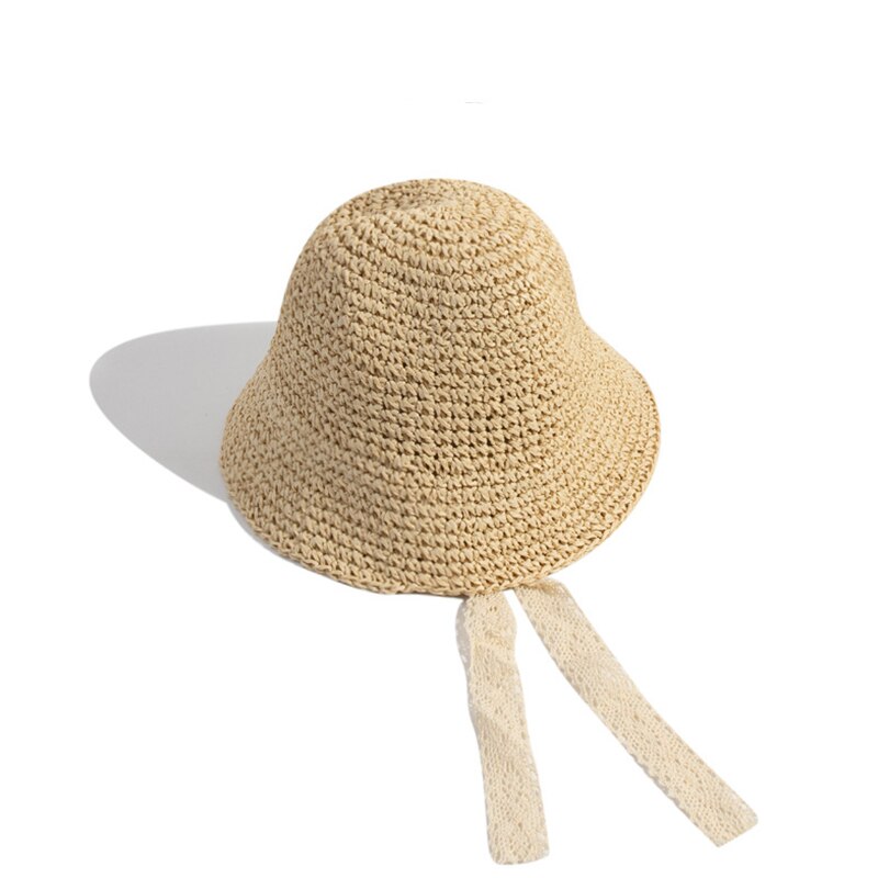 Chapeau de paille d&#39;été en dentelle coupe-vent pour bébé fille et garçon, chapeau de soleil à bord large, mignon, casquette pour enfant: style 1