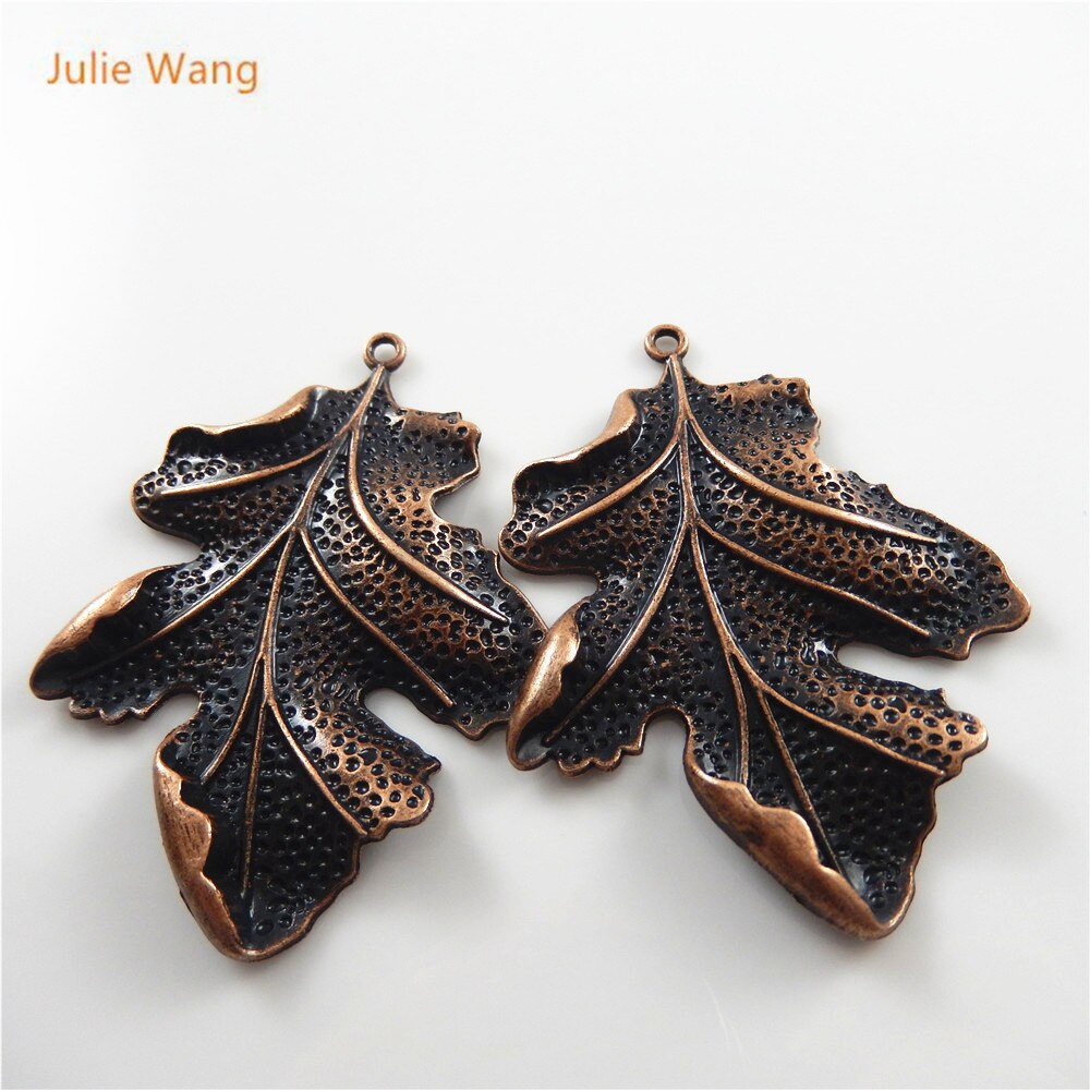 Julie wang 2 stücke antike rot kupfer charme lebendig blatt Suspension anhänger für schmuck halskette handwerk zubehör