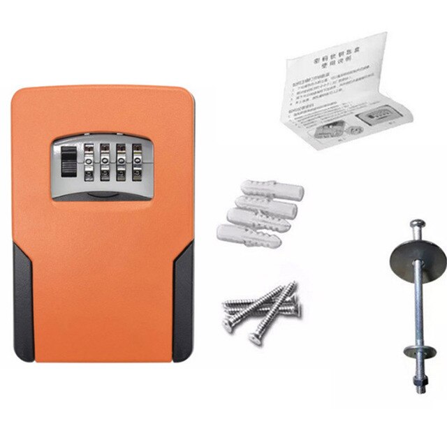 Key Safe Box Big Space Outdoor Wall-mounted Keys Storage Box Four Password Lock Home Office Company Security Organizer Boxes: orange