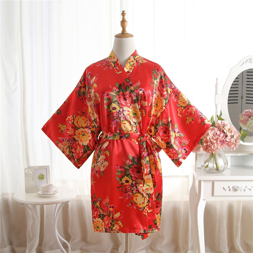 Vrouwen Badjas Sexy Losse Bruiloft Gewaad Casual Lounge Nachtkleding Kimono Print Pioen V-hals Mini Home Kleding: Khaki