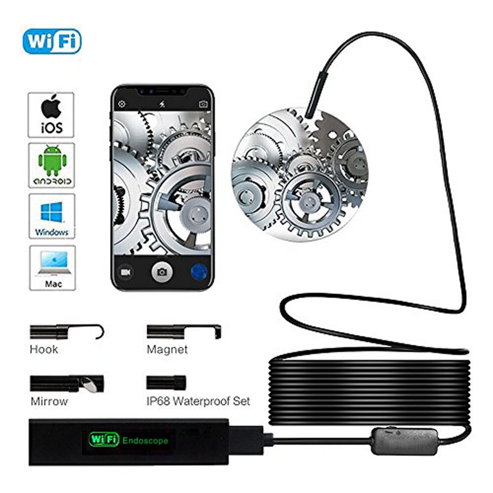 1200 P Endoscoop HD 1080 P Wifi Endoscoop Camera 1 M 2 M 3.5 M 5 M 10 M USB inspectie Waterdichte Borescope Camera Harde Kabel Buis: 10M