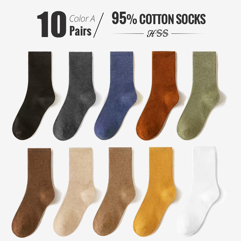 5/10 paires 95% coton peigné chaussettes hommes robe d'affaires chaussettes longues doux respirant printemps été chaussette colorée pour homme 5 paires/lot: MULTI
