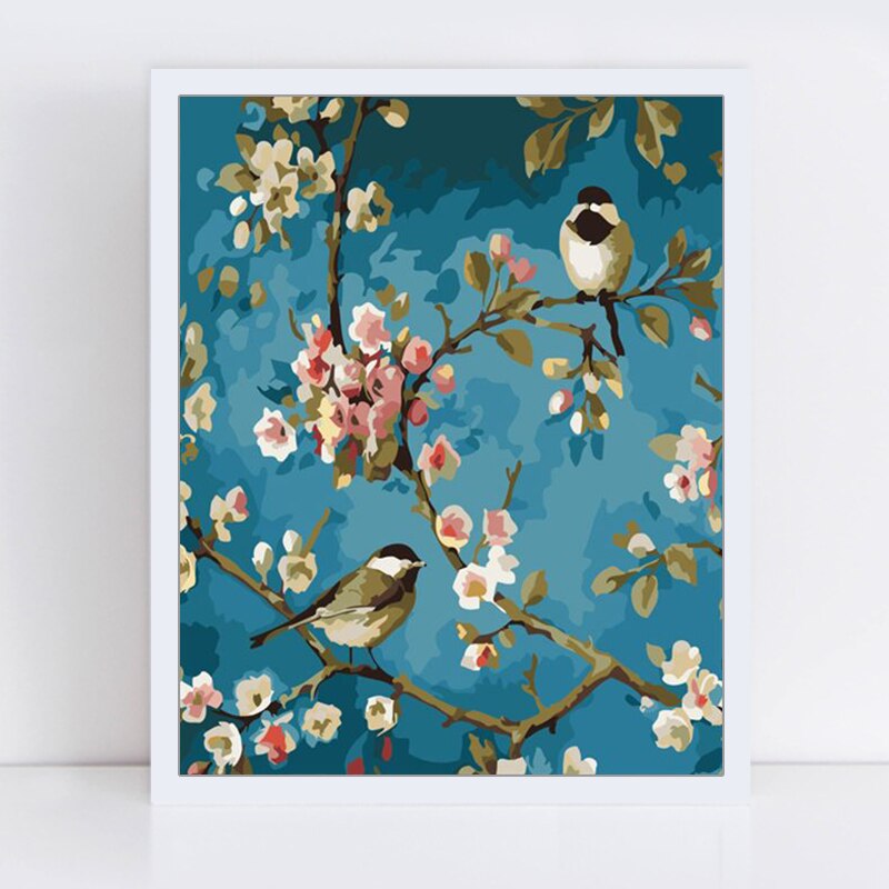 Peinture par numéros art peinture par numéro annonciation oiseaux paysage oiseaux et fleurs deux oiseaux peintures par numéros sur toile