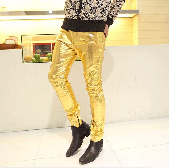 Wepbel plus size miesten punk rock -tyyliset pu-nahkahousut slim fit mieshousut: Kulta- / M