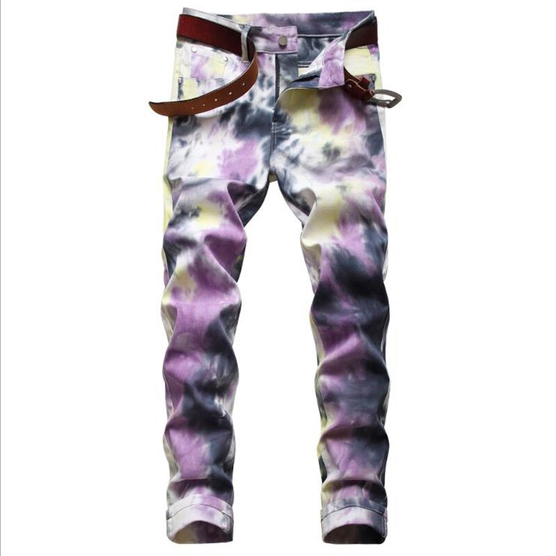 Tie-dye Men&amp;#39;s Tight Stretch Jeans Men&amp;#39;s Slim Trousers Motorcycle Casual Pants Punk Pants: 2 / 34
