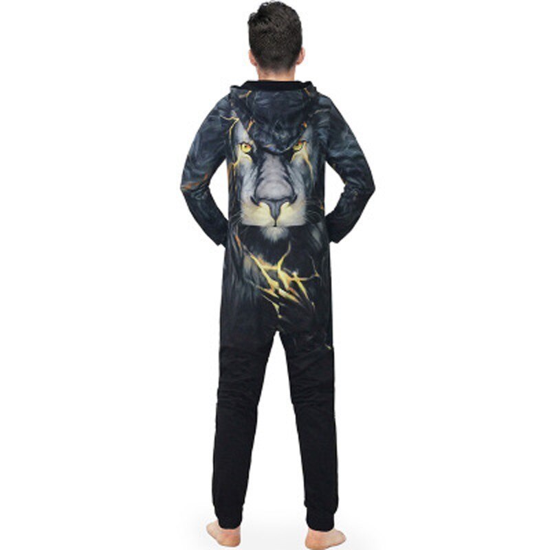 mono con capucha de talla europea para hombre, pijama con estampado de León relámpago, enterizo para adultos