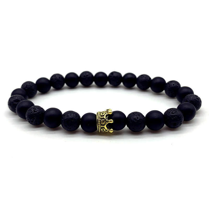 Korona Charm bransoletka mężczyźni 2022 moda prosty kamień lawowy matowy bransoletka z koralików dla mężczyzn biżuteria prezent Pulsera Hombre: 12
