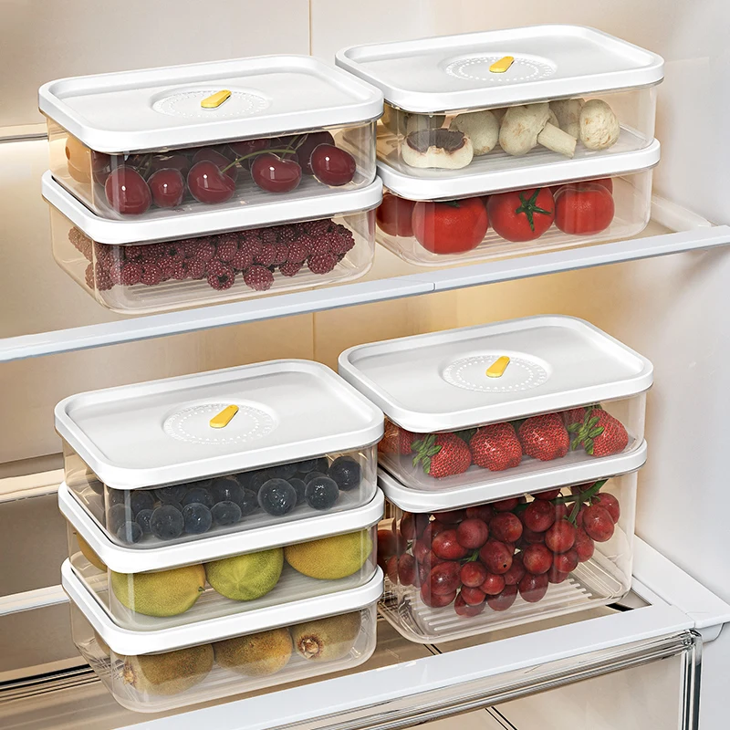 Clear 950ML Fridge Stores Crisper Fresh Food Fruit Container Plastic Microwavable Bento Box Refrigerator Organizer Freezer Box