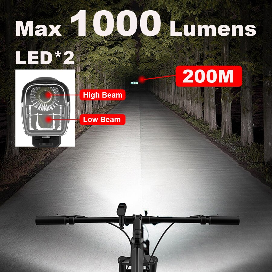 NEWBOLER 1000 Lumen Fahrradlicht einstellen USB Farn-/Abblendlicht MTB Fahrradlampe Scheinwerfer LED Radfahren Taschenlampe Laterne Fahrradzubehör