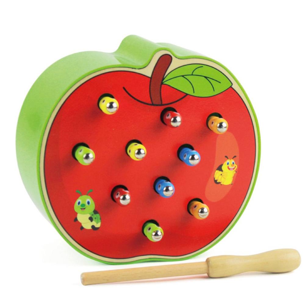 Vangen Worm Speelgoed Houten Fun Magnetic Catching Worm Game Speelgoed Hand-oog Coördinatie Interactieve Educatief Speelgoed: Licht Groen