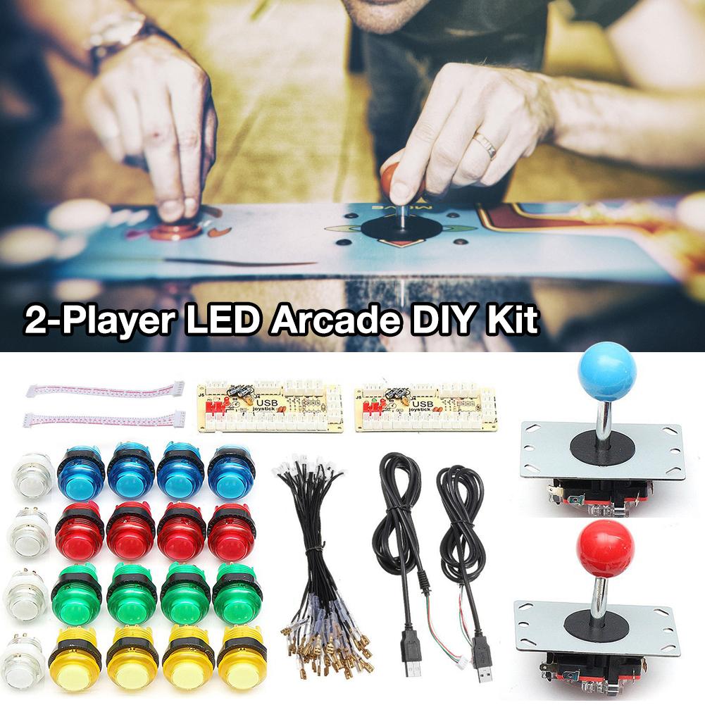 2-Speler Diy Arcade Joystick Kit Met 20 Led Arcade Knoppen & 2 Joysticks & 2 Usb Encoder kit & Kabels Arcade Game Onderdelen Set