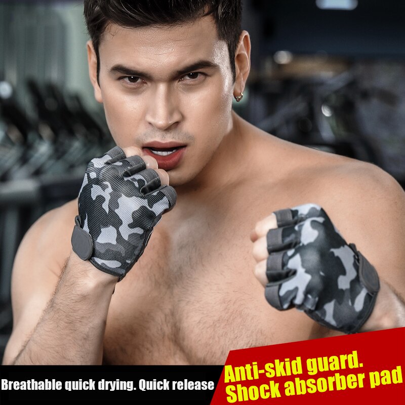 1 Pair Fitness Gym Camouflage Gloves Women Man Weightlifting Outdoor Palm Protection