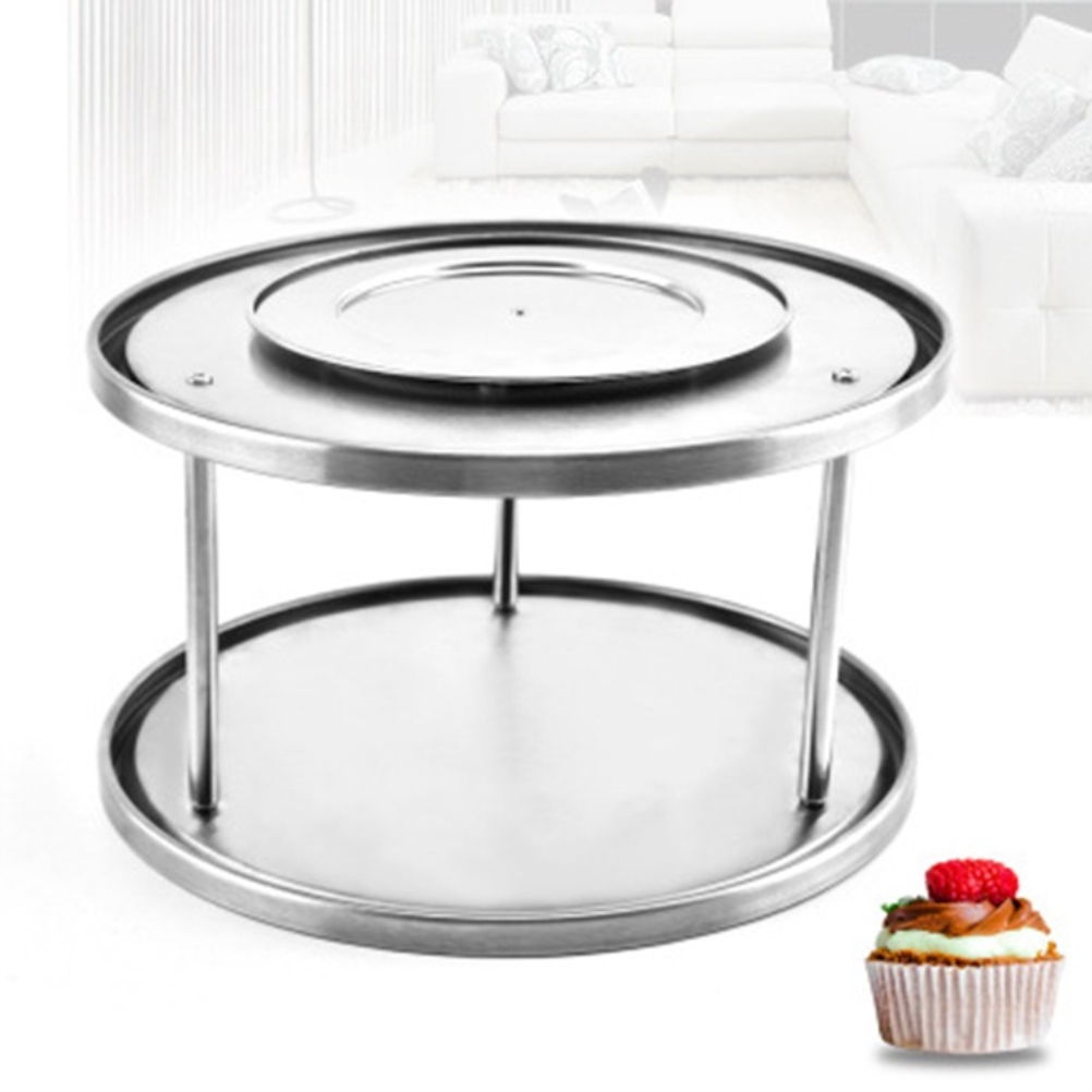 Double Layer Rotating Plate Two Tier Rotating Organizer Tray Stainless Spice Kitchen Rack Pantry Turntable Storage For Party