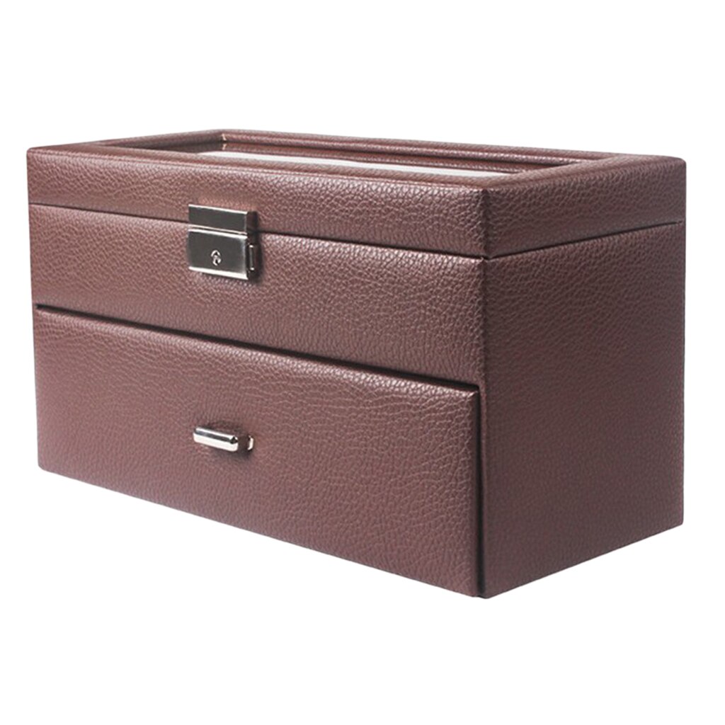 10 Slot Leather Watch Box Jewelry Display Drawer Watch Showcase with Lid