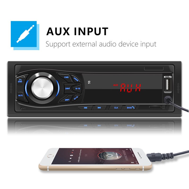 12V Bluetooth Car Stereo FM Radio MP3 Audio Player 5V Charger USB TF AUX Auto Electronics Subwoofer In-Dash 1 DIN Autoradio