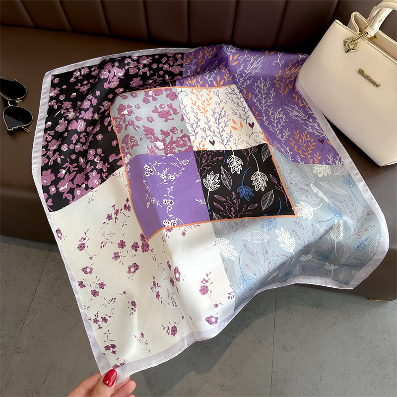 Lenço de seda quadrado luxuoso para mulheres, bandana de cetim, lenços estampados, faixa de cabeça, xale de cabelo feminino, hijab, 70cm