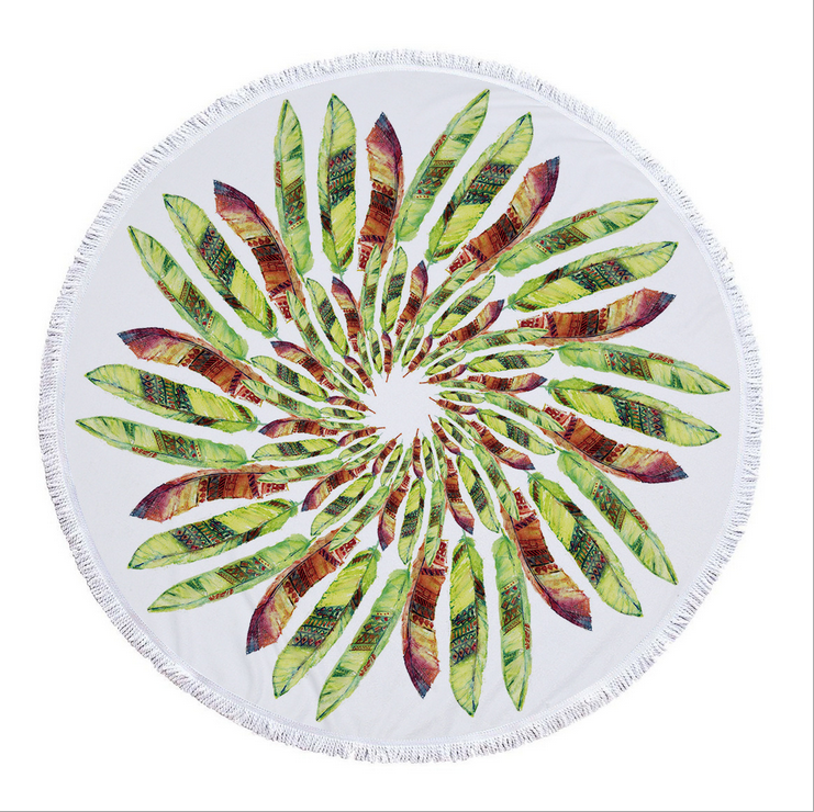 Serviette De Plage ronde en microfibre | Feuilles d'ananas, Selva chiffon éponge imprimé, avec pompon, tapis De Yoga: 01