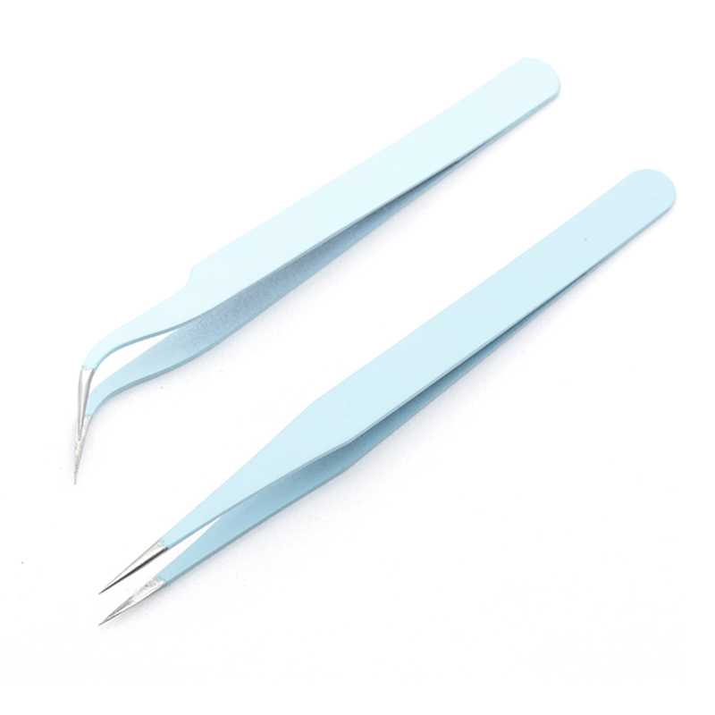 Pinzas negras rectas y curvadas de acero inoxidable para decoración de uñas, 2 piezas, para pegatinas 3D, pinzas para diamantes de imitación, herramienta de manicura, cuentas de lentejuelas: Verde claro