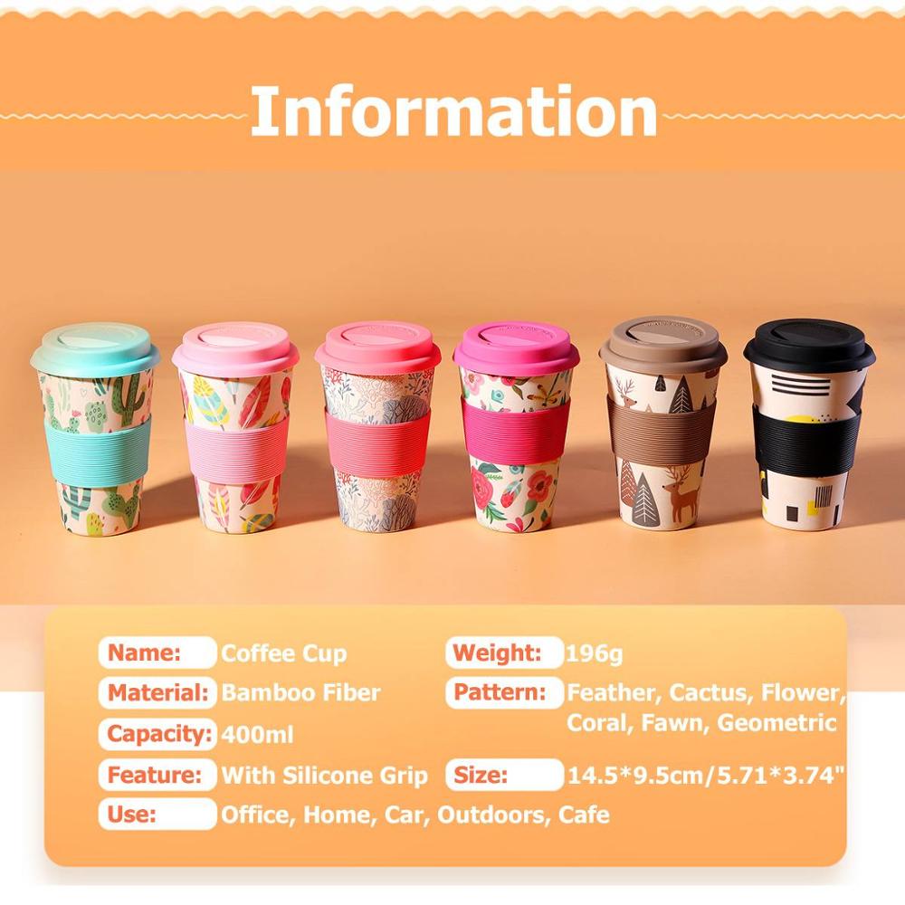 400ml Reusable Bamboo Fibre Coffee Cup Coffee Tea Mug Wheat Straw Travel with Silicone Lid