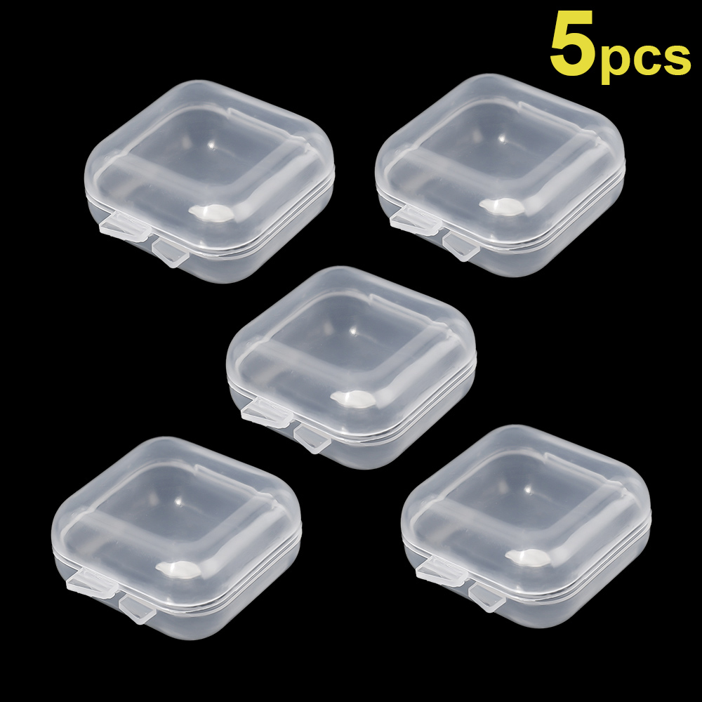 Square 3.5cm Mini Clear Plastic Storage Box Container with Hinged Lid Boxes for Earrings Ring Tiny Jeweley Beads DIY Button Case: black