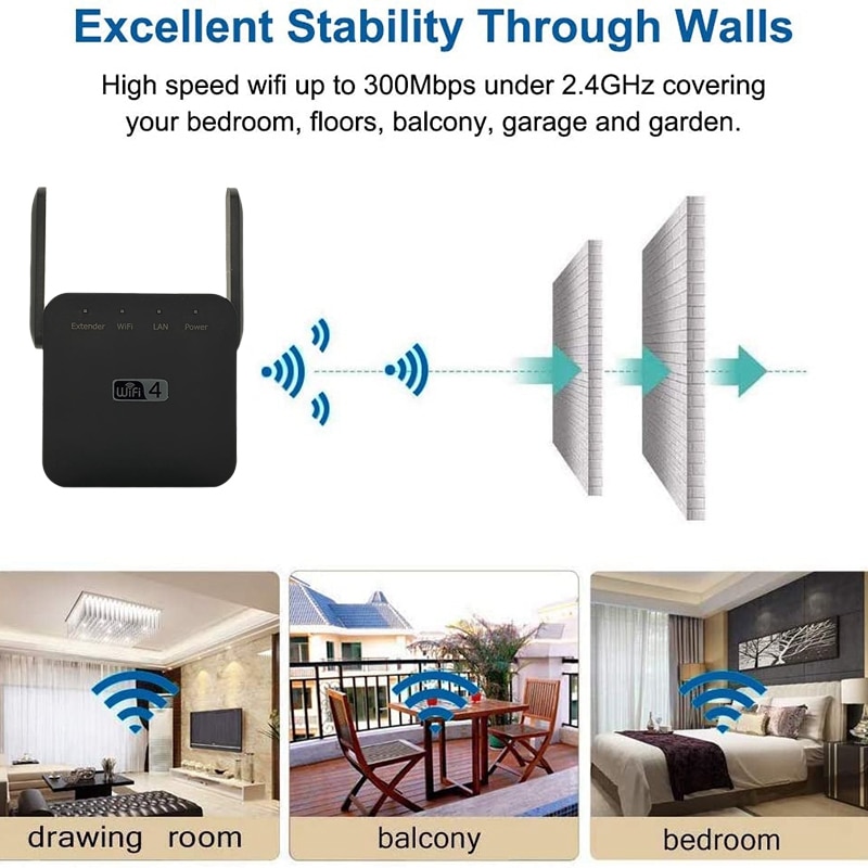 Wifi Repeater Wireless Wifi Extender Router 300Mbps WiFi Amplifier Wifi Booster Long Range Wi-Fi Repeater