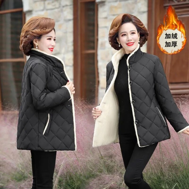 Mantel Parka Herbst Winter Neue Plus Samt Verdicken Damen Jacke Stand-hoch Kragen Große Größe verlieren frauen Halten warme Mantel