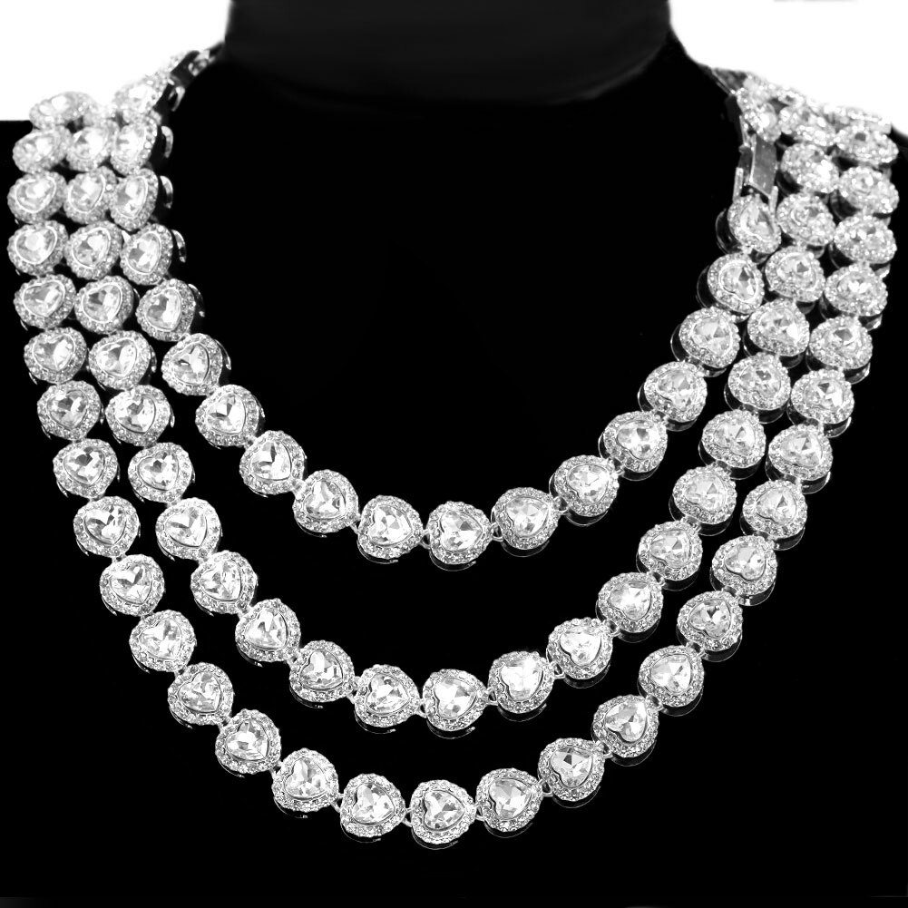 Collar de cadena de eslabones cubanos con punta de lujo para hombre y mujer, collares de cadena de tenis con racimo de circonita de cristal ostentoso, joyería de Hip Hop