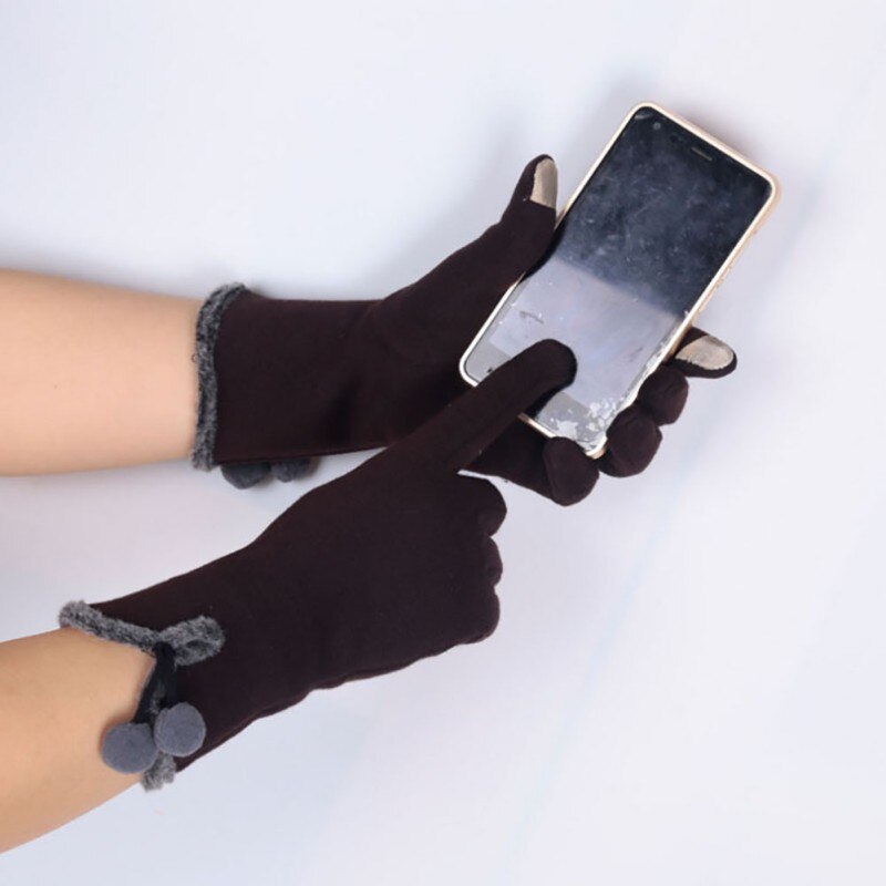 Women Touch Screen Winter Gloves Warm Gloves Wrist Mittens Driving Ski Small Balls Ladies Guantes For Smart Phone