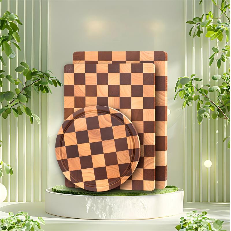 Wooden Checkerboard Pattern Cutting Board Large Charcuterie Board for Meat, Cheese, Bread, Vegetables, Fruits, Kitchen Gadget