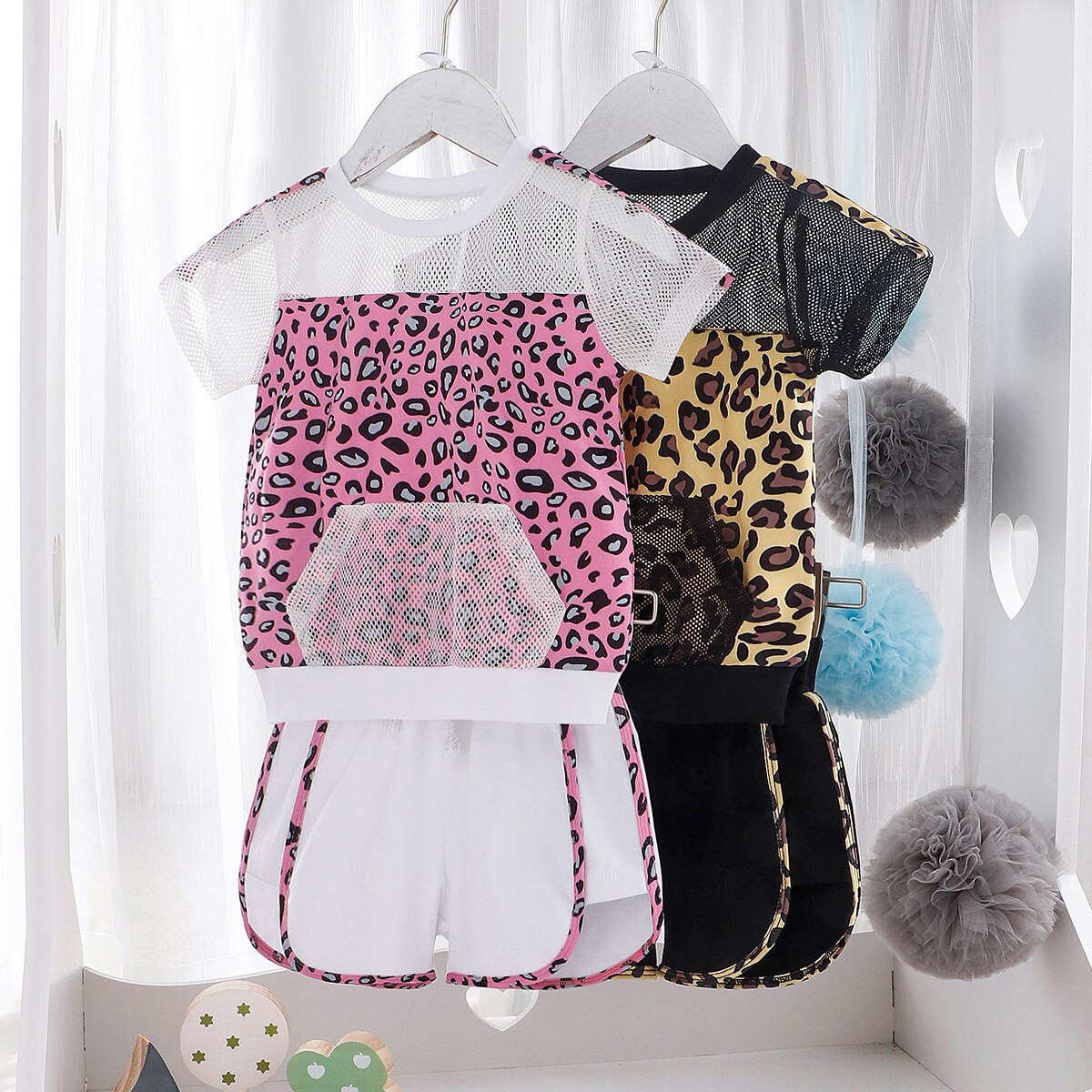 Baby andas fisknät mjuk soldräkt ficka outfits sommarkläder spädbarn barn baby flickor leopard patchwork kläder set