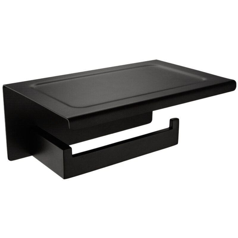 Zwarte Matte Staal Toiletrolhouder Top Plaats Dingen Platform Tissue Houder Badkamer Opslag Roll Toiletpapier Roestvrij S: Default Title