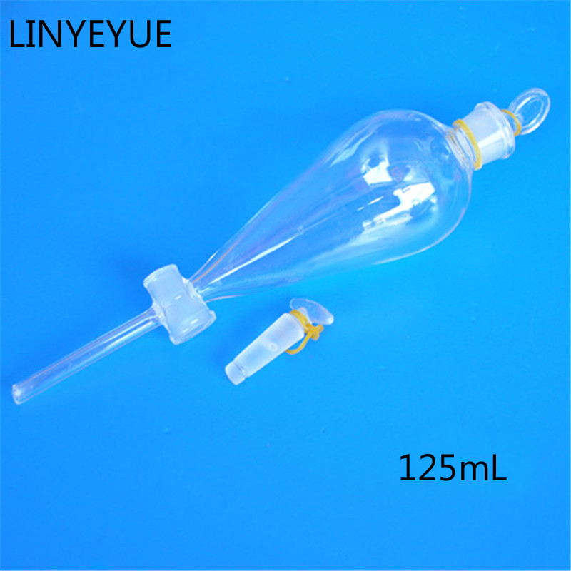 2 pieces/pack 125mL Glass Separating Funnel with Glass Stopper Screw Tap Separatory Funnel Laboratory Glassware