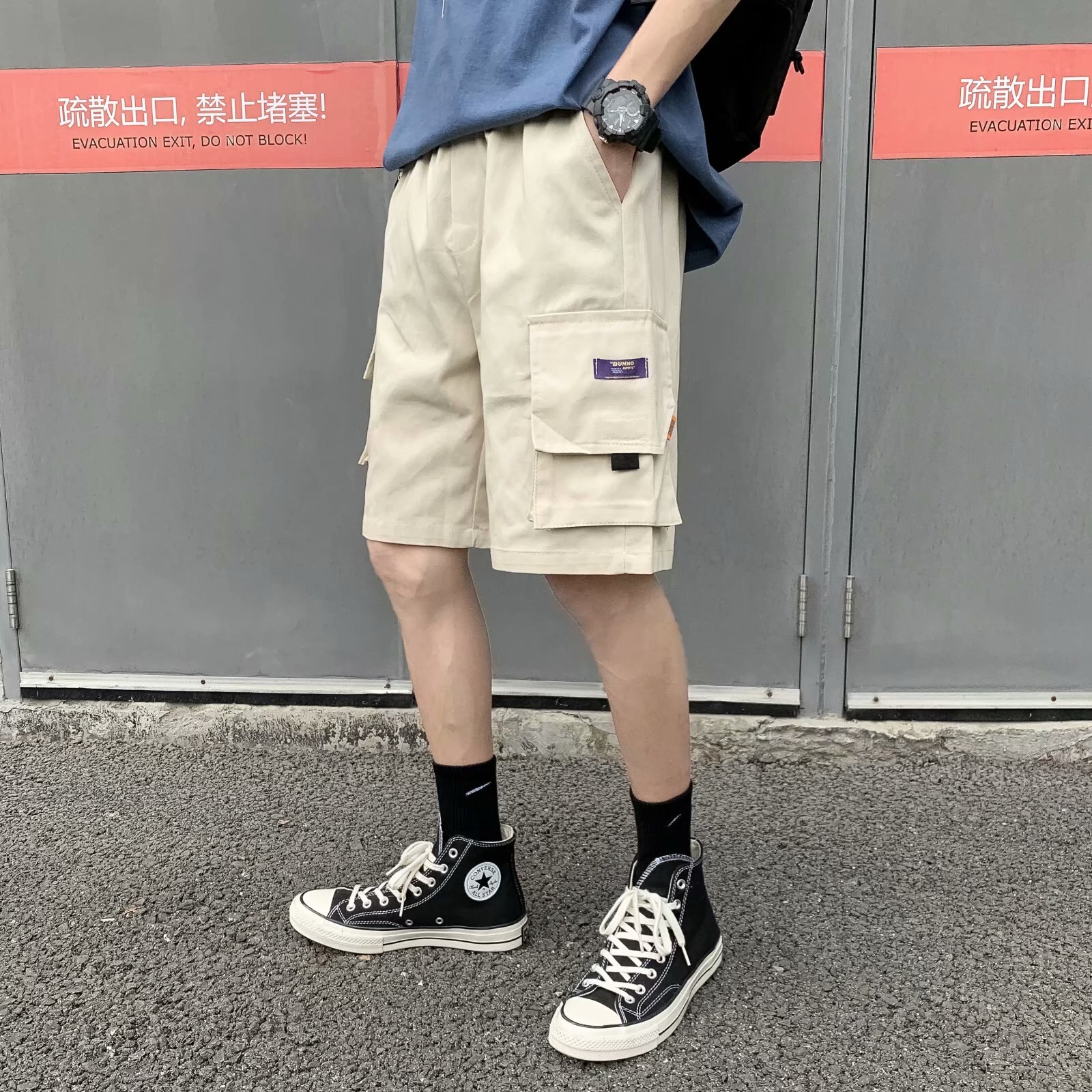 Corée à la hommes Cargo Shorts cordon lâche demi-pantalon marée décontracté Sup Streetwear grande poche coton sport pantalons de plage