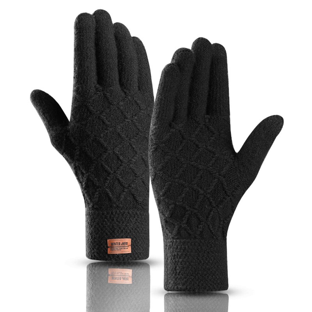 Winter Men Knitted Gloves Touch Screen Male Mitten Thicken Warm Wool Cashmere Solid Men Business Gloves Autumn: Black